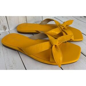 Ann Taylor Yellow Leather Bow Square Toe Slip On Flat Sandals Women Size‎ 7.5M